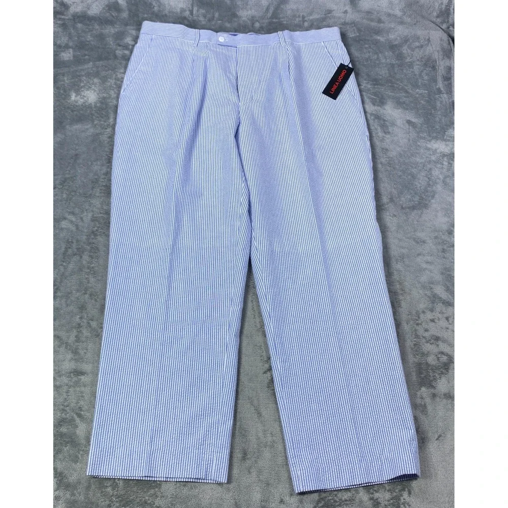 Linea Uomo Seersucker Pants Mens 40x30 Blue White Stripe Dress Casual Beach NWT